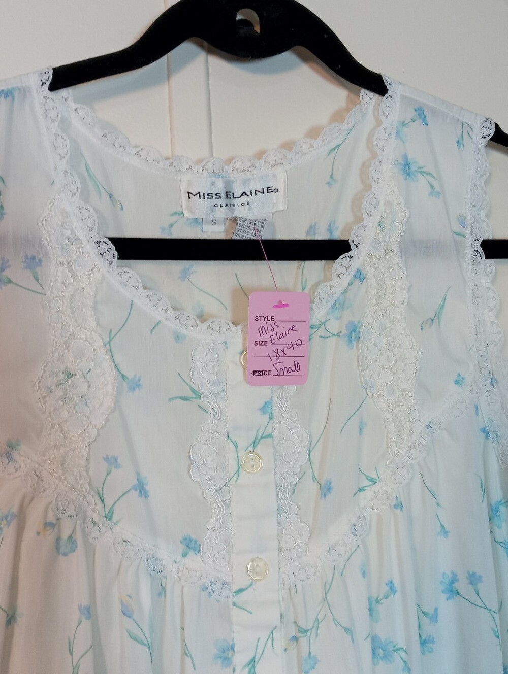 Feminine Miss Elaine Sz Small Girly Blue Floral Sleeveless nightgown - Picture 3 of 6